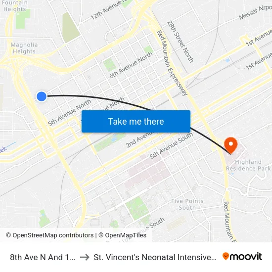 8th Ave N And 12th St to St. Vincent's Neonatal Intensive Care Unit map
