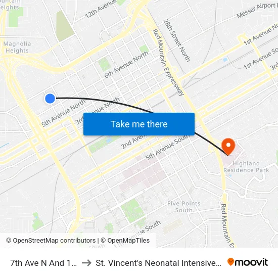 7th Ave N And 13th St to St. Vincent's Neonatal Intensive Care Unit map