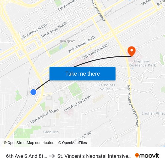 6th Ave S And 8th St S to St. Vincent's Neonatal Intensive Care Unit map