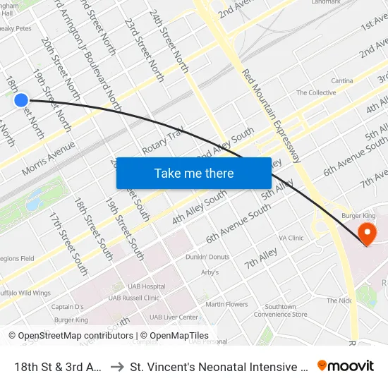 18th St & 3rd Ave No to St. Vincent's Neonatal Intensive Care Unit map