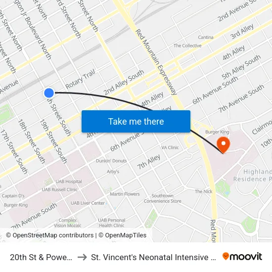 20th St & Powell Ave to St. Vincent's Neonatal Intensive Care Unit map