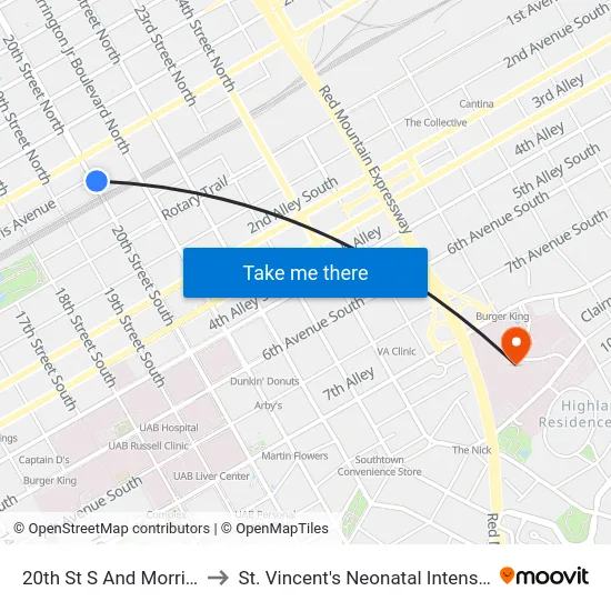 20th St S And Morris Ave (Ib) to St. Vincent's Neonatal Intensive Care Unit map