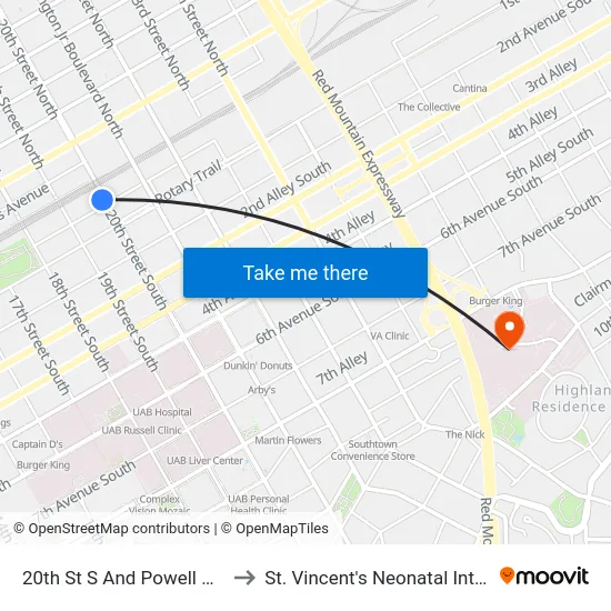 20th St S And Powell Ave (Outbound) to St. Vincent's Neonatal Intensive Care Unit map