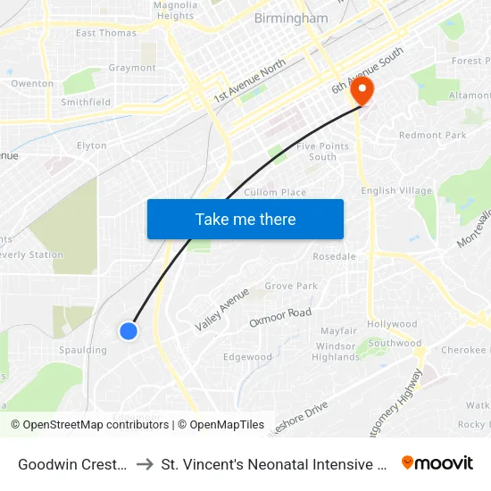 Goodwin Crest Bldg to St. Vincent's Neonatal Intensive Care Unit map