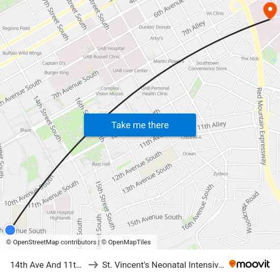 14th Ave And 11th Street to St. Vincent's Neonatal Intensive Care Unit map