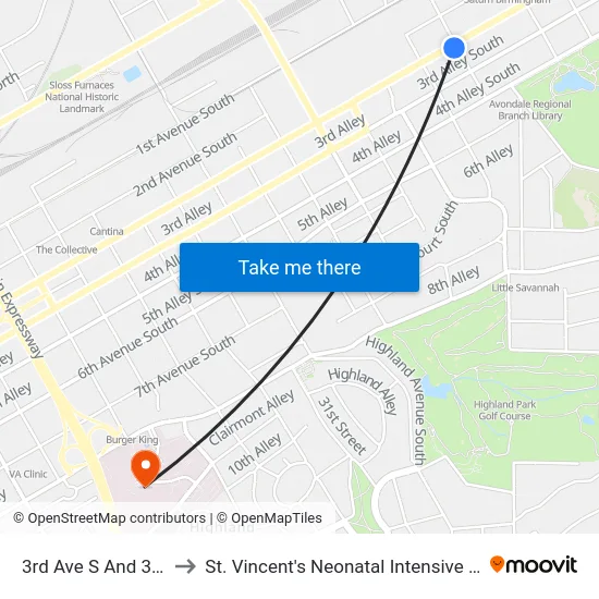 3rd Ave S And 39th St to St. Vincent's Neonatal Intensive Care Unit map