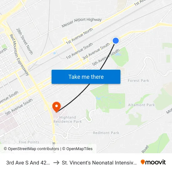 3rd Ave S And 42nd St S to St. Vincent's Neonatal Intensive Care Unit map