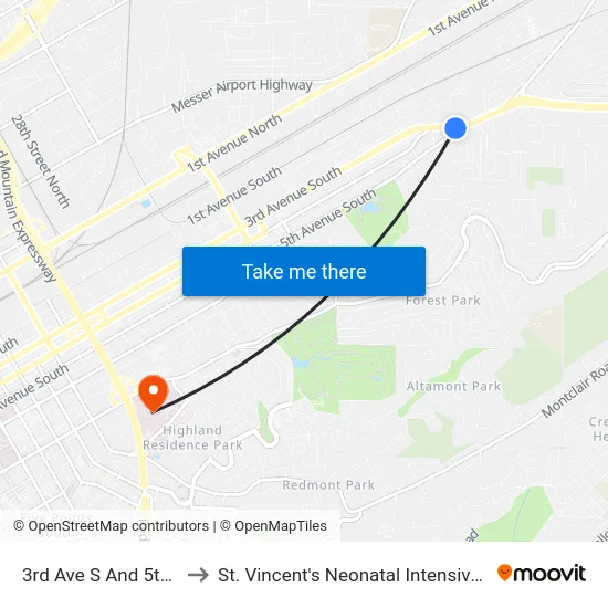 3rd Ave S And 5th Ave S to St. Vincent's Neonatal Intensive Care Unit map