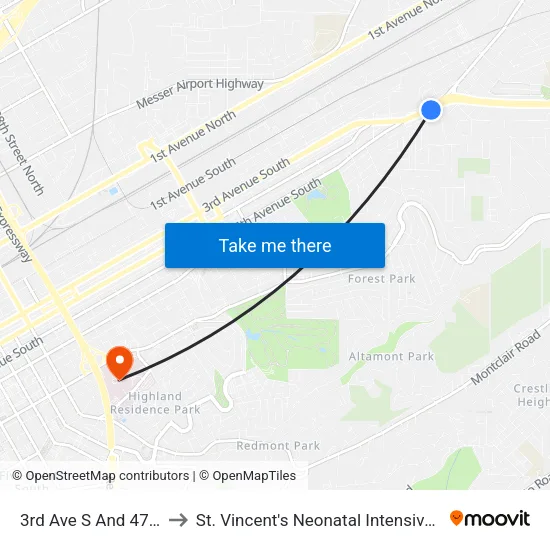 3rd Ave S And 47th St S to St. Vincent's Neonatal Intensive Care Unit map