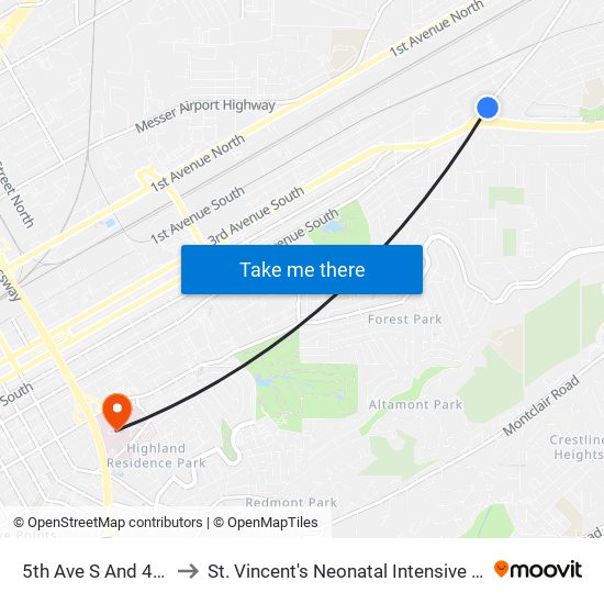 5th Ave S And 48th St to St. Vincent's Neonatal Intensive Care Unit map