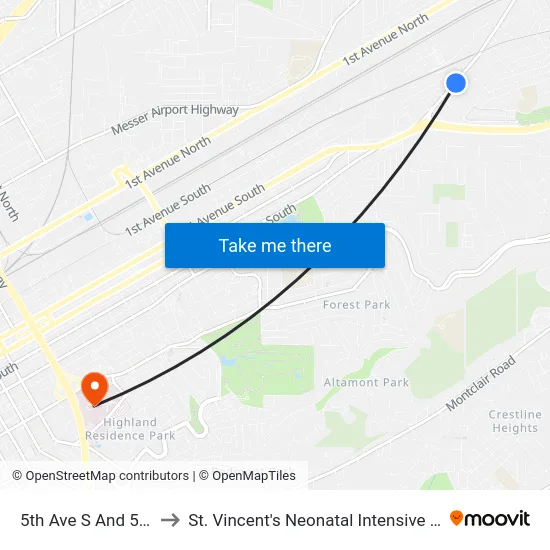 5th Ave S And 50th St to St. Vincent's Neonatal Intensive Care Unit map