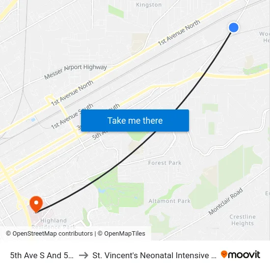 5th Ave S And 53rd St to St. Vincent's Neonatal Intensive Care Unit map