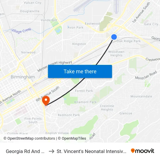 Georgia Rd And 59th St to St. Vincent's Neonatal Intensive Care Unit map