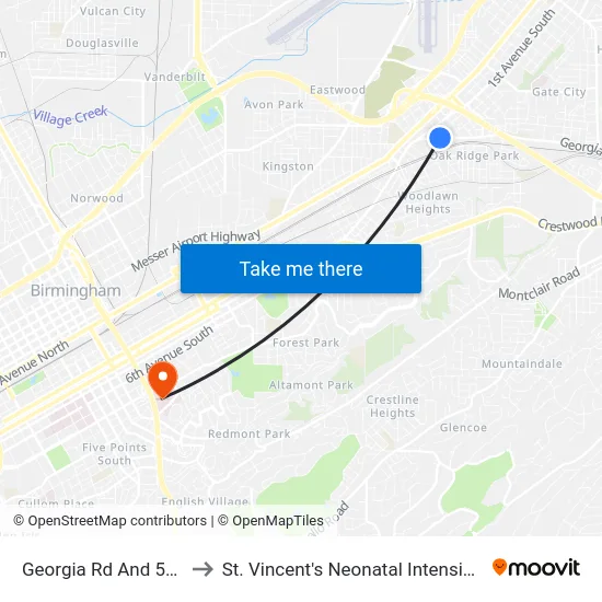 Georgia Rd And 59th Way to St. Vincent's Neonatal Intensive Care Unit map
