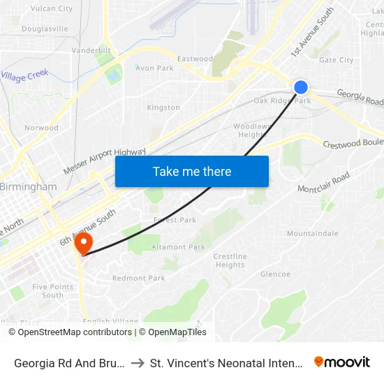 Georgia Rd And Brussels Ave to St. Vincent's Neonatal Intensive Care Unit map