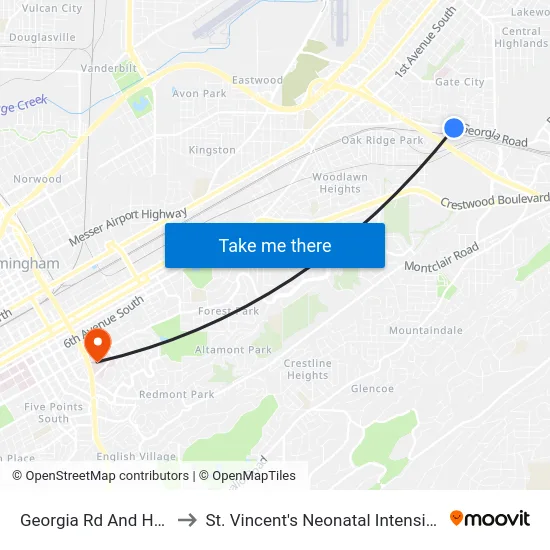 Georgia Rd And Havre Ave to St. Vincent's Neonatal Intensive Care Unit map