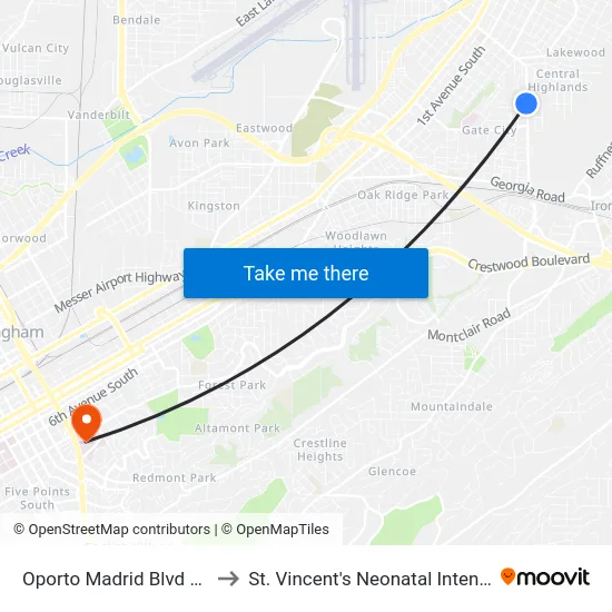 Oporto Madrid Blvd And 73rd St to St. Vincent's Neonatal Intensive Care Unit map