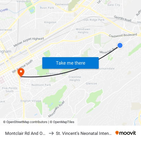 Montclair Rd And Oporto Way to St. Vincent's Neonatal Intensive Care Unit map