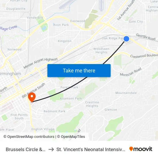 Brussels Circle & Dublin to St. Vincent's Neonatal Intensive Care Unit map