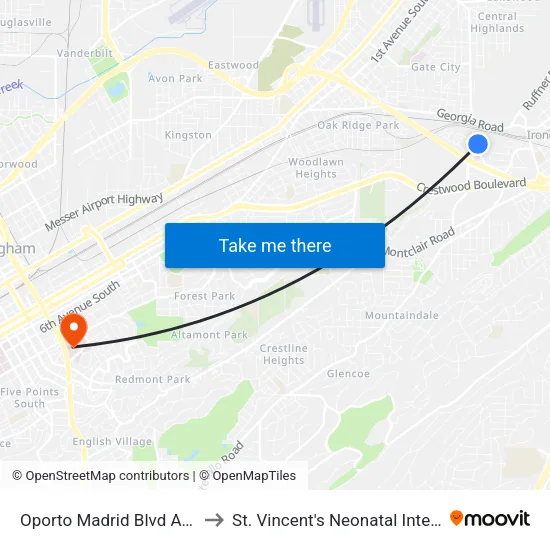 Oporto Madrid Blvd And Sunrise Dr to St. Vincent's Neonatal Intensive Care Unit map