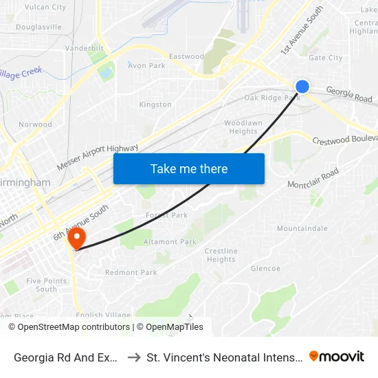 Georgia Rd And Exeter Ave S to St. Vincent's Neonatal Intensive Care Unit map