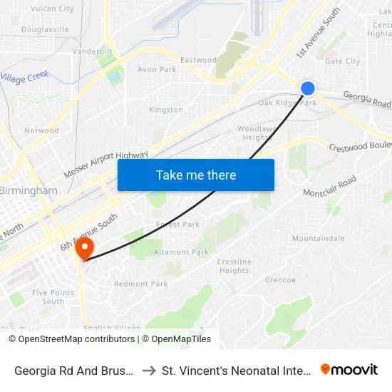 Georgia Rd And Brussels Ave (Ib) to St. Vincent's Neonatal Intensive Care Unit map