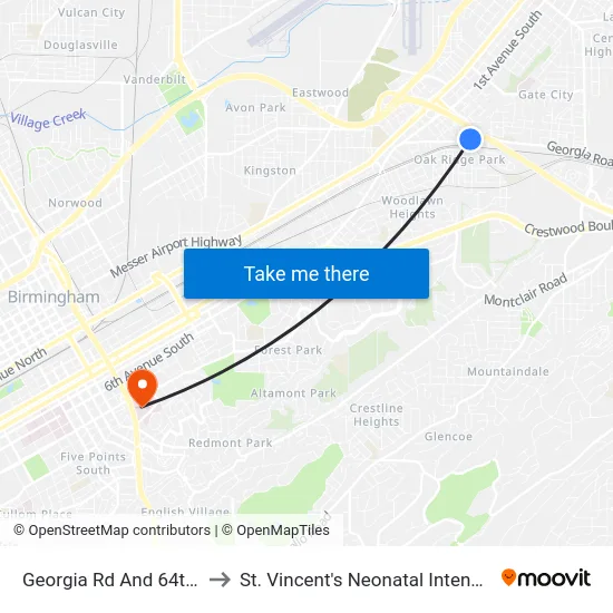 Georgia Rd And 64th Pl S (Ib) to St. Vincent's Neonatal Intensive Care Unit map