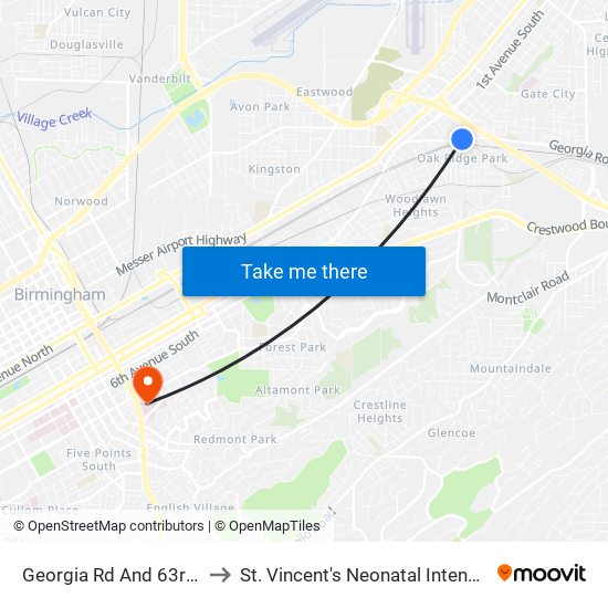 Georgia Rd And 63rd St S (Ib) to St. Vincent's Neonatal Intensive Care Unit map