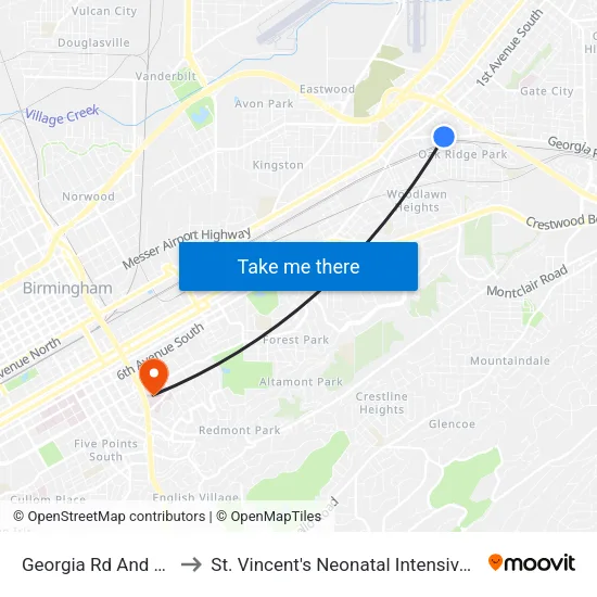 Georgia Rd And 61st St to St. Vincent's Neonatal Intensive Care Unit map