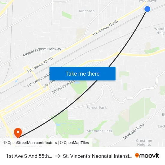 1st Ave S And 55th St S (Ib) to St. Vincent's Neonatal Intensive Care Unit map