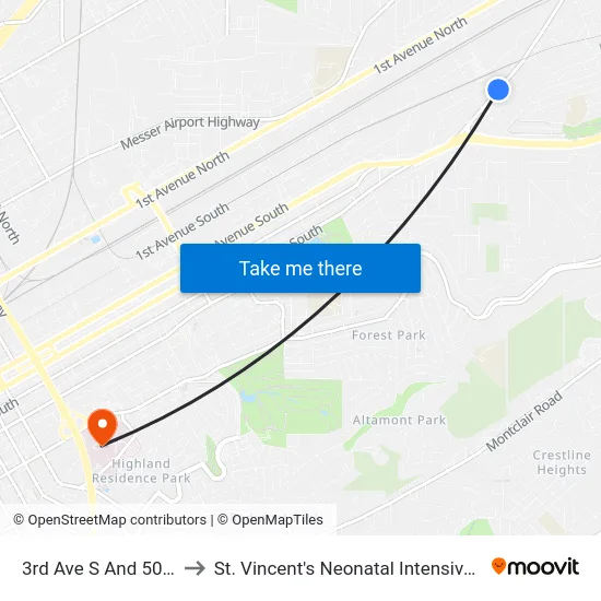 3rd Ave S And 50th St S to St. Vincent's Neonatal Intensive Care Unit map