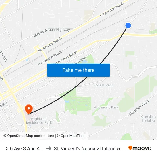 5th Ave S And 49th St to St. Vincent's Neonatal Intensive Care Unit map