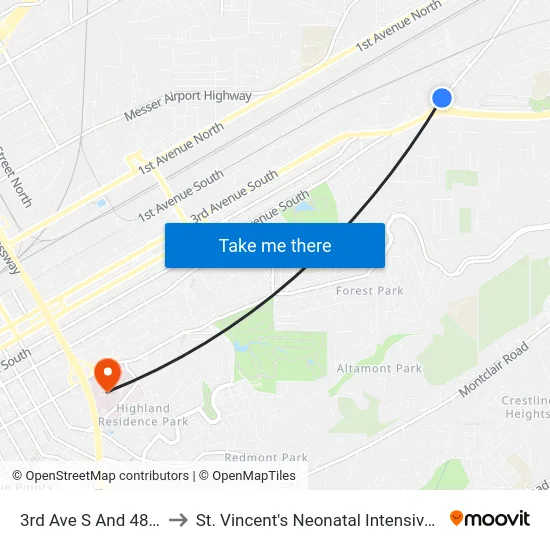 3rd Ave S And 48th St S to St. Vincent's Neonatal Intensive Care Unit map