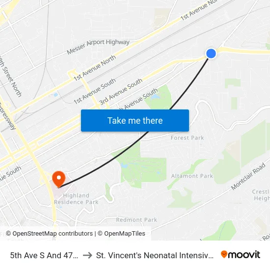 5th Ave S And 47th St S to St. Vincent's Neonatal Intensive Care Unit map