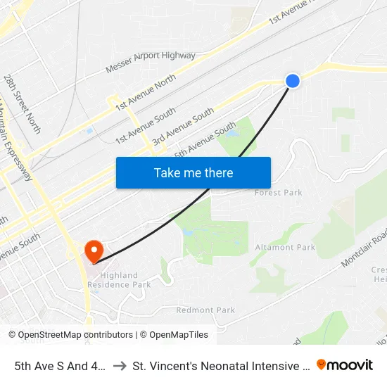 5th Ave S And 45th St to St. Vincent's Neonatal Intensive Care Unit map