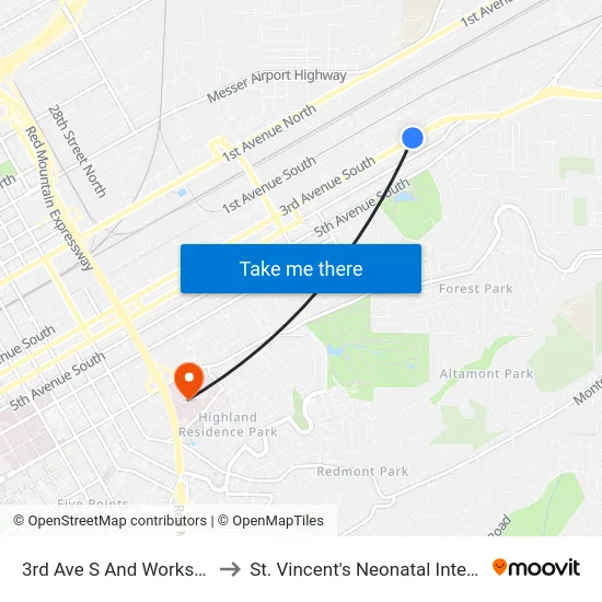 3rd Ave S And Workshops Inc (Ib) to St. Vincent's Neonatal Intensive Care Unit map