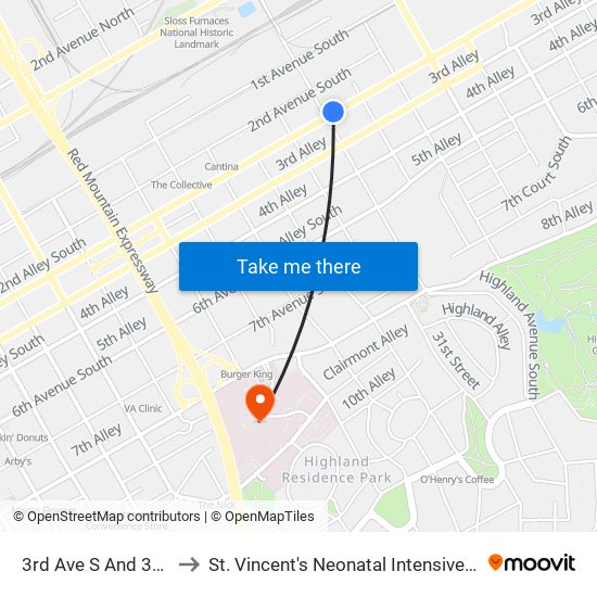 3rd Ave S And 32nd St to St. Vincent's Neonatal Intensive Care Unit map