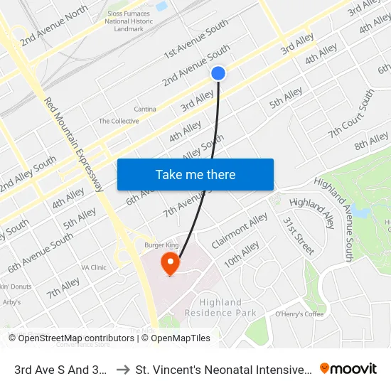 3rd Ave S And 32nd St to St. Vincent's Neonatal Intensive Care Unit map