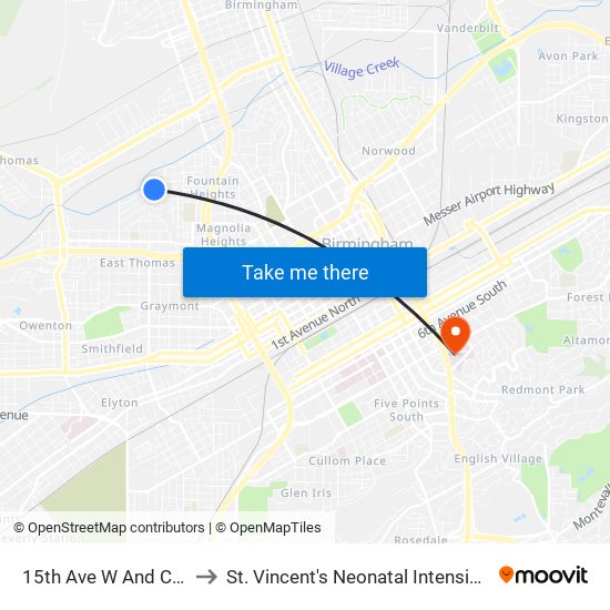 15th Ave W And Center St to St. Vincent's Neonatal Intensive Care Unit map