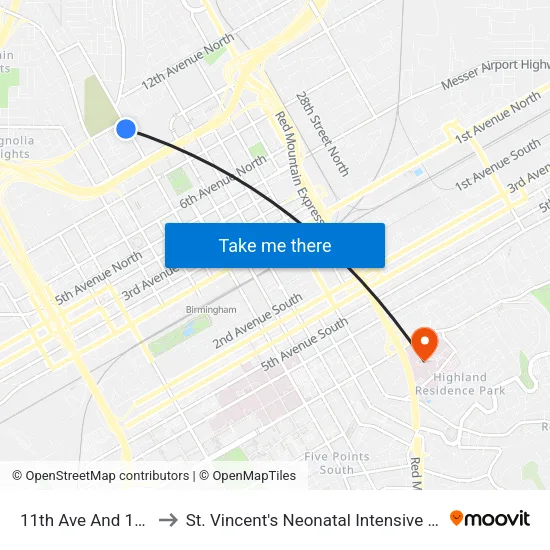 11th Ave And 19th St to St. Vincent's Neonatal Intensive Care Unit map