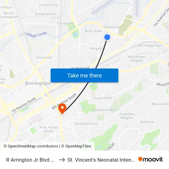 R Arrington Jr Blvd & 48th St N to St. Vincent's Neonatal Intensive Care Unit map