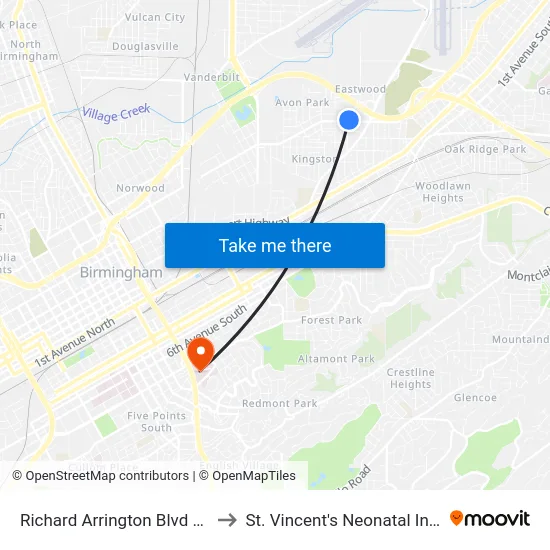 Richard Arrington Blvd And 48th St N (Ib to St. Vincent's Neonatal Intensive Care Unit map