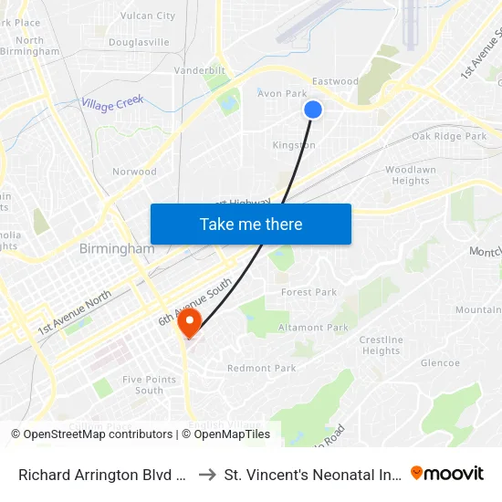 Richard Arrington Blvd And 47th St N (Ib to St. Vincent's Neonatal Intensive Care Unit map