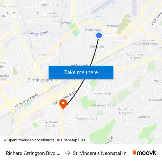 Richard Arrington Blvd And 46th St N (Ib to St. Vincent's Neonatal Intensive Care Unit map