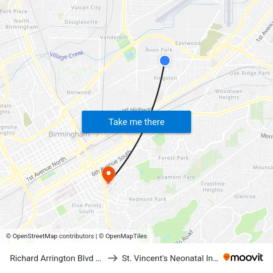 Richard Arrington Blvd And 45th St N (Ib to St. Vincent's Neonatal Intensive Care Unit map