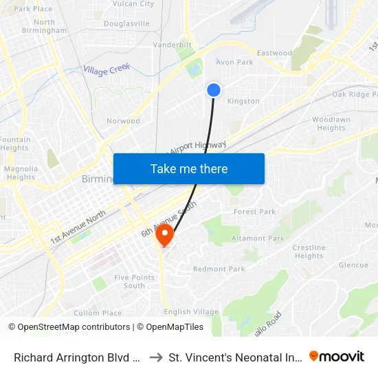 Richard Arrington Blvd And 41st St N (Ib to St. Vincent's Neonatal Intensive Care Unit map