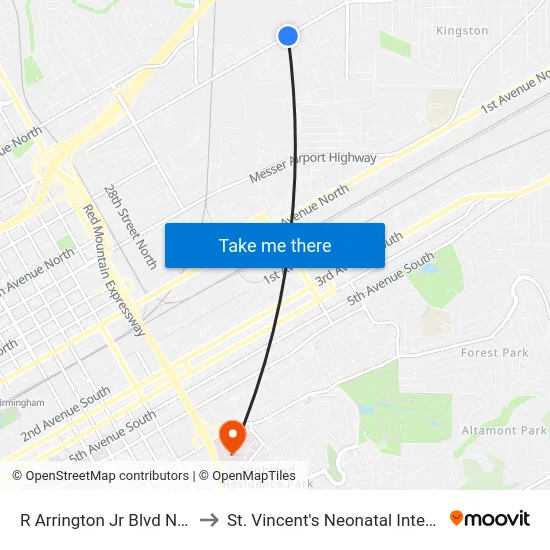 R Arrington Jr Blvd N And 37th Pl to St. Vincent's Neonatal Intensive Care Unit map