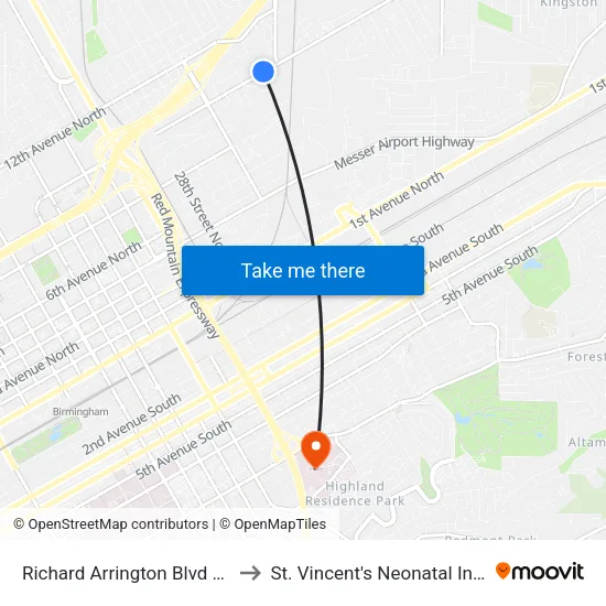 Richard Arrington Blvd And 34th St N (Ib to St. Vincent's Neonatal Intensive Care Unit map