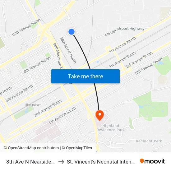 8th Ave N Nearside 30th St N to St. Vincent's Neonatal Intensive Care Unit map