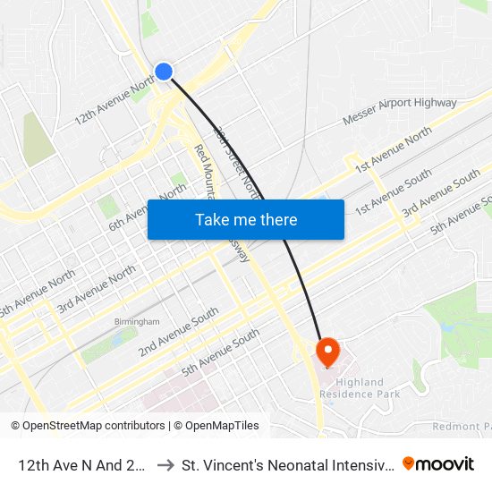 12th Ave N And 27th St N to St. Vincent's Neonatal Intensive Care Unit map